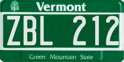 VT license plate ZBL212