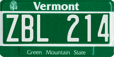 VT license plate ZBL214