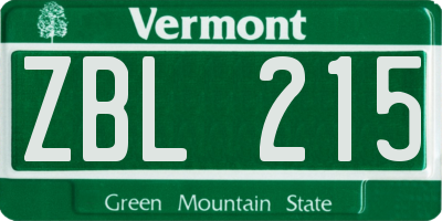 VT license plate ZBL215