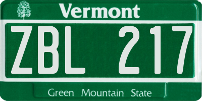 VT license plate ZBL217