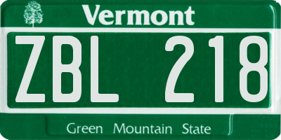 VT license plate ZBL218