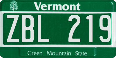 VT license plate ZBL219