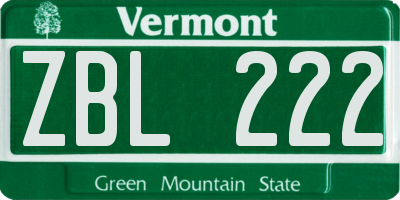 VT license plate ZBL222