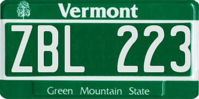 VT license plate ZBL223