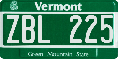 VT license plate ZBL225