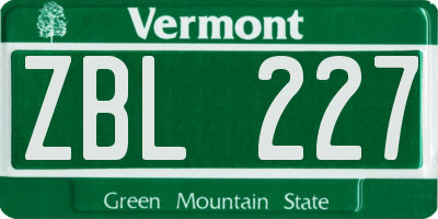 VT license plate ZBL227