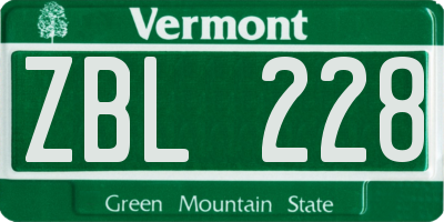 VT license plate ZBL228