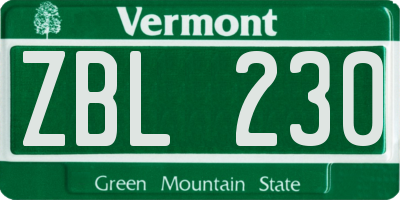 VT license plate ZBL230