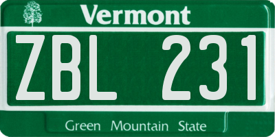 VT license plate ZBL231