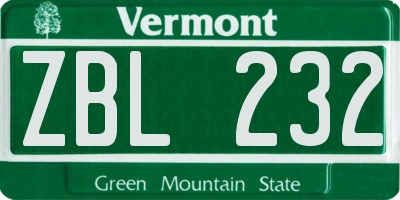 VT license plate ZBL232