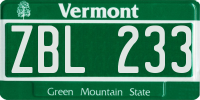 VT license plate ZBL233