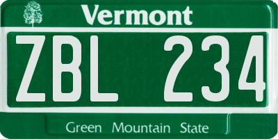 VT license plate ZBL234