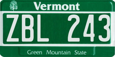VT license plate ZBL243