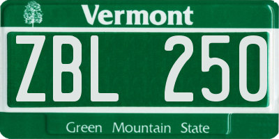 VT license plate ZBL250