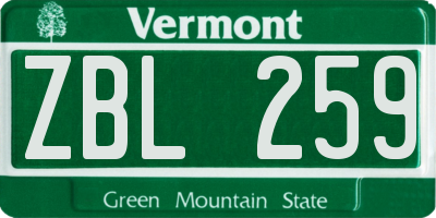 VT license plate ZBL259