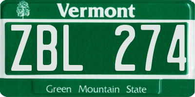 VT license plate ZBL274
