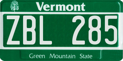 VT license plate ZBL285