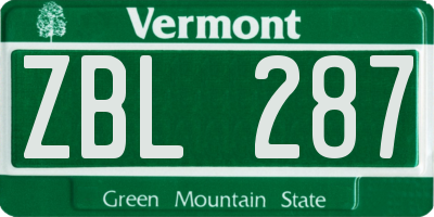 VT license plate ZBL287