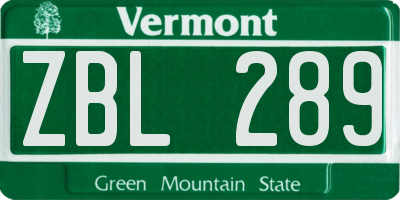 VT license plate ZBL289