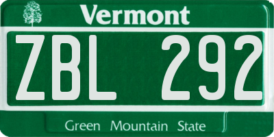 VT license plate ZBL292