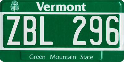 VT license plate ZBL296