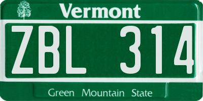 VT license plate ZBL314