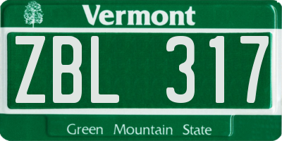 VT license plate ZBL317