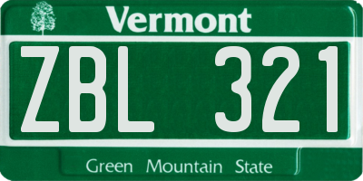 VT license plate ZBL321