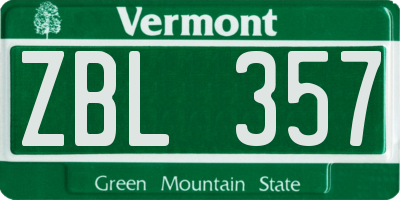 VT license plate ZBL357