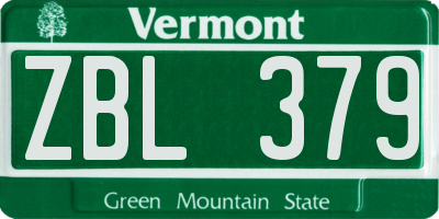 VT license plate ZBL379