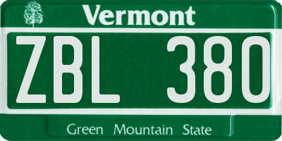 VT license plate ZBL380