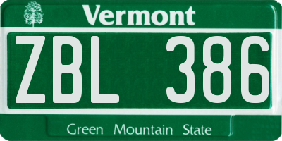 VT license plate ZBL386