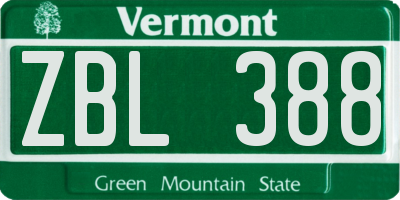 VT license plate ZBL388