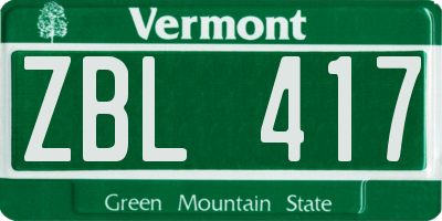 VT license plate ZBL417