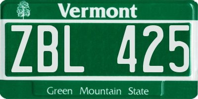 VT license plate ZBL425