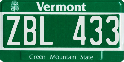VT license plate ZBL433