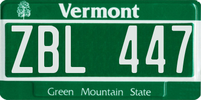 VT license plate ZBL447