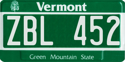 VT license plate ZBL452