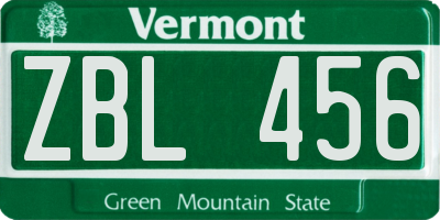 VT license plate ZBL456