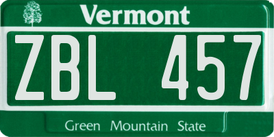 VT license plate ZBL457