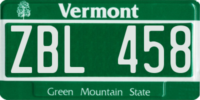 VT license plate ZBL458