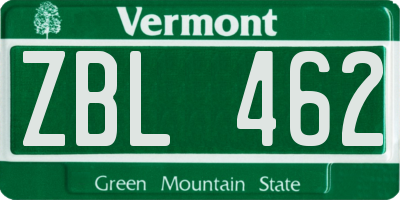 VT license plate ZBL462