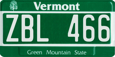 VT license plate ZBL466