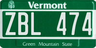 VT license plate ZBL474