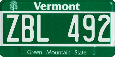 VT license plate ZBL492