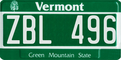 VT license plate ZBL496