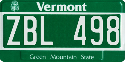 VT license plate ZBL498