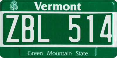 VT license plate ZBL514