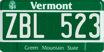 VT license plate ZBL523