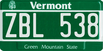 VT license plate ZBL538